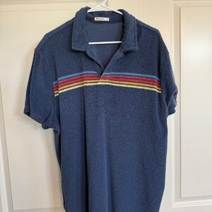 Marine Layer Navy Polo with Multicolor Stripes